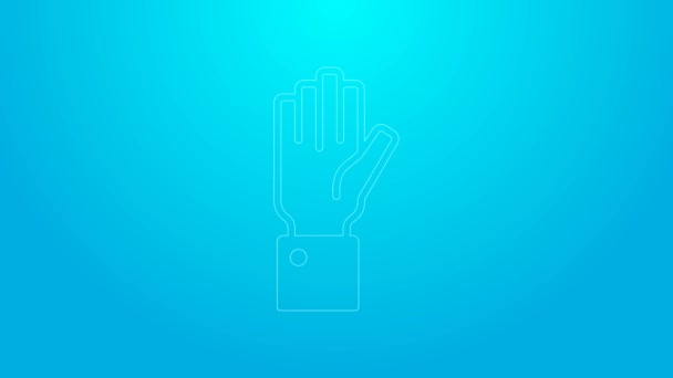 Pink line Hand holding auction icon isolated on blue background. Bidding concept. Auction competition. 4K Video motion graphic animation — Stok video