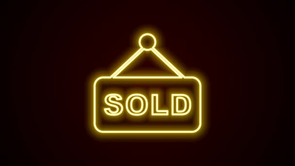 Glowing neon line Hanging sign with text Sold icon isolated on black background. Auction sold. Sold signboard. Bidding concept. Auction competition. 4K Video motion graphic animation — Stock video