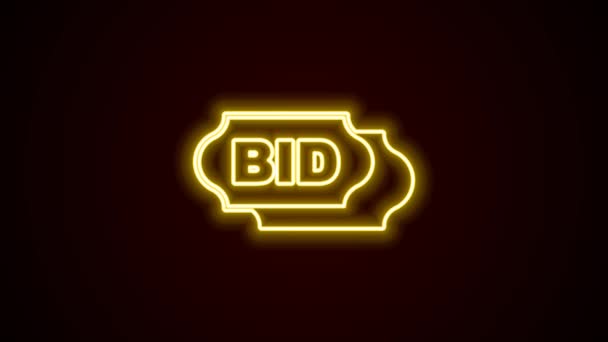 Glowing neon line Bid icon isolated on black background. Auction bidding. Sale and buyers. 4K Video motion graphic animation — Stock Video