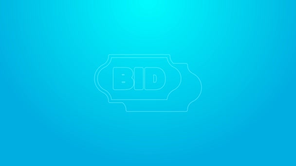 Pink line Bid icon isolated on blue background. Auction bidding. Sale and buyers. 4K Video motion graphic animation — Video Stock