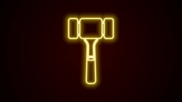 Glowing neon line Auction hammer icon isolated on black background. Gavel - hammer of judge or auctioneer. Bidding process, deal done. Auction bidding. 4K Video motion graphic animation — Vídeo de Stock