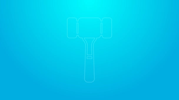 Pink line Auction hammer icon isolated on blue background. Gavel - hammer of judge or auctioneer. Bidding process, deal done. Auction bidding. 4K Video motion graphic animation — Αρχείο Βίντεο