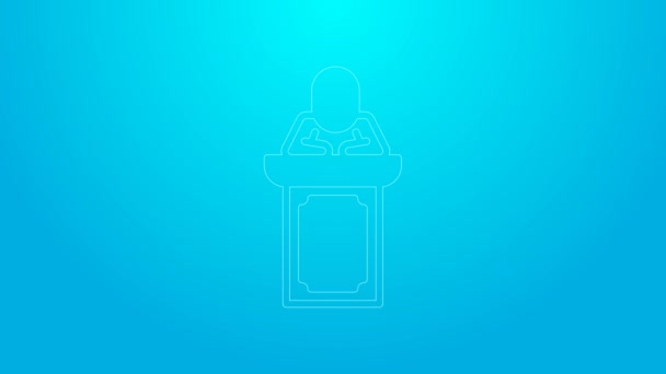 Pembe Hat Müzayedecisi mavi arka planda izole edilmiş simge satıyor. Açık arttırma işi, teklif ve satış. 4K Video hareketli grafik canlandırması — Stok video