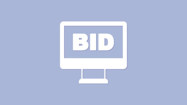 White Online auction icon isolated on purple background. Bid sign. Auction bidding. Sale and buyers. 4K Video motion graphic animation — стоковое видео