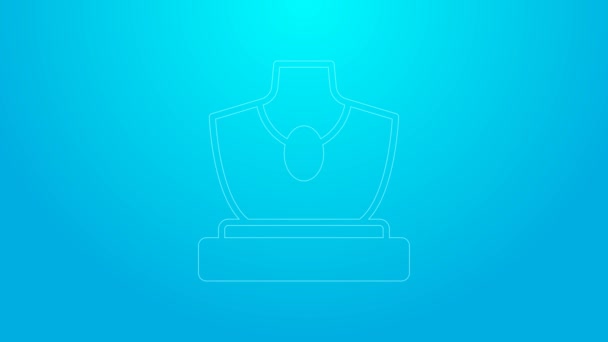 Pink line Auction jewelry sale icon isolated on blue background. Auction bidding. Sale and buyers. 4K Video motion graphic animation — стоковое видео
