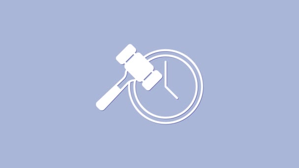 White Auction hammer icon isolated on purple background. Gavel - hammer of judge or auctioneer. Bidding process, deal done. Auction bidding. 4K Video motion graphic animation — Video