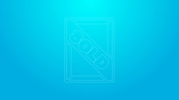 Pink line Auction painting sold icon isolated on blue background. Auction bidding. Sale and buyers. 4K Video motion graphic animation — Stockvideo
