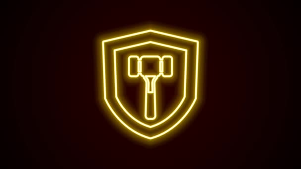 Glowing neon line Auction hammer icon isolated on black background. Gavel - hammer of judge or auctioneer. Bidding process, deal done. Auction bidding. 4K Video motion graphic animation — Video Stock