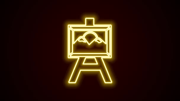 Glowing neon line Auction painting icon isolated on black background. Auction bidding. Sale and buyers. 4K Video motion graphic animation — стоковое видео