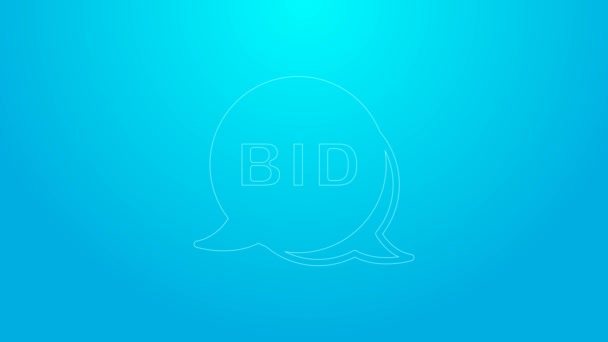 Pink line Bid icon isolated on blue background. Auction bidding. Sale and buyers. 4K Video motion graphic animation — Stockvideo