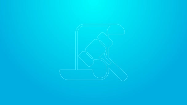 Pink line Auction hammer icon isolated on blue background. Gavel - hammer of judge or auctioneer. Bidding process, deal done. Auction bidding. 4K Video motion graphic animation — Stock videók