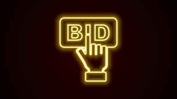 Glowing neon line Bid icon isolated on black background. Auction bidding. Sale and buyers. 4K Video motion graphic animation — Stockvideo