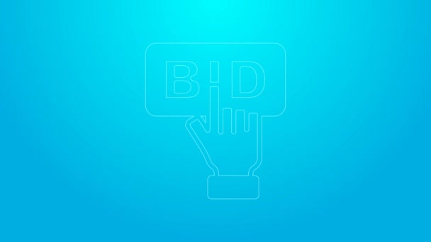 Pink line Bid icon isolated on blue background. Auction bidding. Sale and buyers. 4K Video motion graphic animation — Stock Video