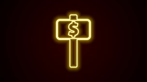 Glowing neon line Hand holding auction paddle icon isolated on black background. Bidding concept. Auction competition. Hands rising signs with BID inscriptions. 4K Video motion graphic animation — Video Stock