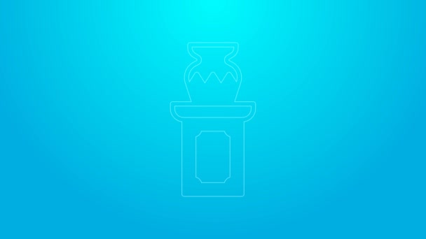 Pink line Auction ancient vase icon isolated on blue background. Auction bidding. Sale and buyers. 4K Video motion graphic animation — Stok video