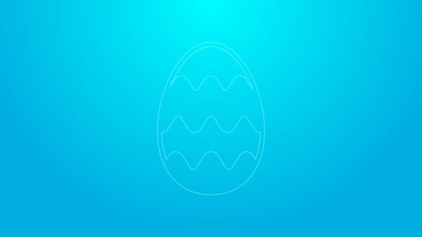 Pink line Easter egg icon isolated on blue background. Happy Easter. 4K Video motion graphic animation — стоковое видео