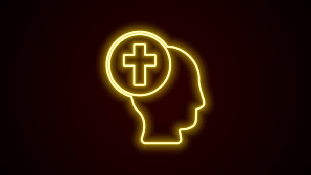 Glowing neon line Priest icon isolated on black background. 4K Video motion graphic animation — Stock Video