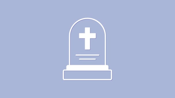 Tumba blanca con icono de lápida aislada sobre fondo púrpura. Animación gráfica de vídeo 4K — Vídeos de Stock