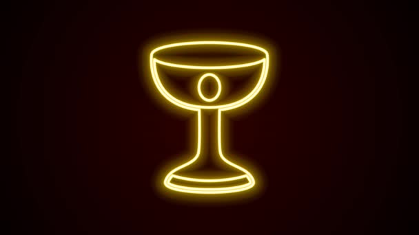 Светящаяся неоновая линия христианской чаши икона изолирована на черном фоне. Икона христианства Счастливой Пасхи. Видеографическая анимация 4K — стоковое видео
