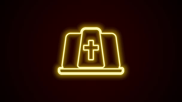 Icono brillante sombrero Papa línea de neón aislado sobre fondo negro. Signo de sombrero cristiano. Animación gráfica de vídeo 4K — Vídeo de stock