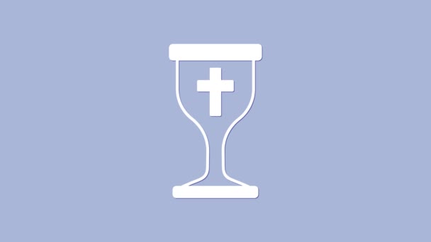 Icono blanco de cáliz cristiano aislado sobre fondo púrpura. Icono del cristianismo. Feliz Pascua. Animación gráfica de vídeo 4K — Vídeos de Stock