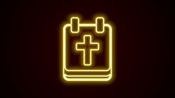 Calendario de línea de neón brillante con icono de Pascua aislado sobre fondo negro. Primavera cristiana símbolo de vacaciones. Animación gráfica de vídeo 4K — Vídeo de stock