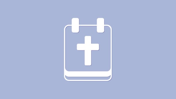 Calendario blanco con icono de Pascua aislado sobre fondo púrpura. Primavera cristiana símbolo de vacaciones. Animación gráfica de vídeo 4K — Vídeo de stock