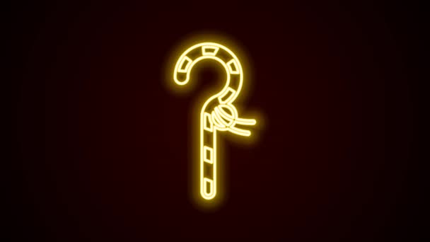 Ragyogó neon vonal Crook ikon elszigetelt fekete háttérrel. Az ókori Egyiptom szimbóluma. Egyiptomi jogar. 4K Videó mozgás grafikus animáció — Stock videók