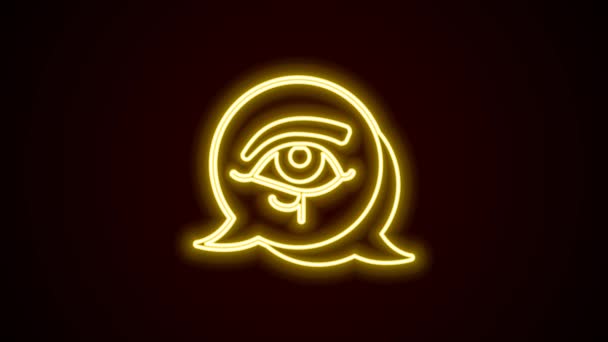 Parlayan neon hattı Horus 'un Gözü simgesi siyah arkaplanda izole edildi. Eski Mısır tanrıçası Wedjet korunma, kraliyet gücü ve sağlığın sembolü. 4K Video hareketli grafik canlandırması — Stok video
