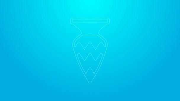 Pink line Egyptian vase icon isolated on blue background. Symbol of ancient Egypt. 4K Video motion graphic animation — стоковое видео