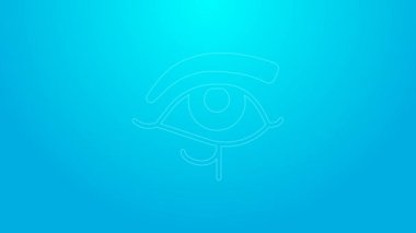 Pink line Eye of Horus icon isolated on blue background. Ancient Egyptian goddess Wedjet symbol of protection, royal power and good health. 4K Video motion graphic animation