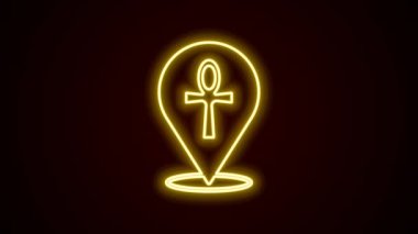 Glowing neon line Cross ankh icon isolated on black background. Egyptian word for life or symbol of immortality. 4K Video motion graphic animation