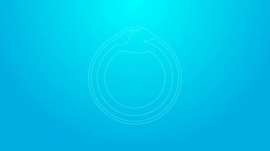 Pink line Magic symbol of Ouroboros icon isolated on blue background. Snake biting its own tail. Animal and infinity, mythology and serpent. 4K Video motion graphic animation