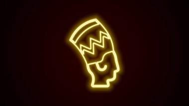 Glowing neon line Nefertiti icon isolated on black background. 4K Video motion graphic animation
