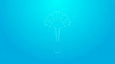 Pink line Egyptian fan icon isolated on blue background. 4K Video motion graphic animation