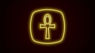 Glowing neon line Cross ankh icon isolated on black background. Egyptian word for life or symbol of immortality. 4K Video motion graphic animation