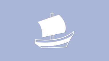 White Egyptian ship icon isolated on purple background. Egyptian papyrus boat. 4K Video motion graphic animation