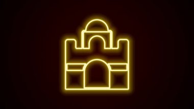 Glowing neon line Egyptian house icon isolated on black background. 4K Video motion graphic animation