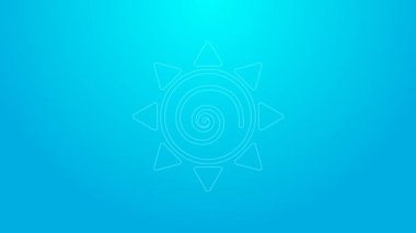 Pembe çizgi güneş simgesi mavi arkaplanda izole edildi. 4K Video hareketli grafik canlandırması