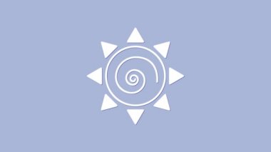 Beyaz Güneş simgesi mor arkaplanda izole edildi. 4K Video hareketli grafik canlandırması