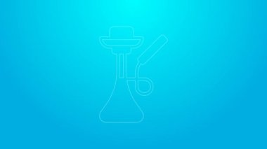 Pink line Hookah icon isolated on blue background. 4K Video motion graphic animation