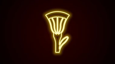 Parlayan neon hattı Mısır lotus ikonu siyah arka planda izole edildi. 4K Video hareketli grafik canlandırması