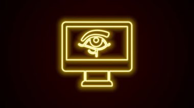 Parlayan neon hattı Horus 'un Gözü siyah arkaplanda izole edilmiş görüntü simgesinde. Eski Mısır tanrıçası Wedjet korunma, kraliyet gücü ve sağlığın sembolü. 4K Video hareketli grafik canlandırması