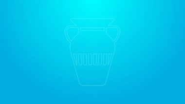 Pink line Egyptian vase icon isolated on blue background. Symbol of ancient Egypt. 4K Video motion graphic animation