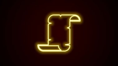 Parlayan neon çizgisi Antik papirüs parşömeni simgesi siyah arkaplanda izole edildi. Parşömen kağıdı. Eski Mısır sembolü. 4K Video hareketli grafik canlandırması