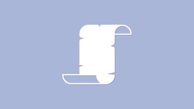 White Ancient papyrus scroll icon isolated on purple background. Parchment paper. Ancient Egypt symbol. 4K Video motion graphic animation