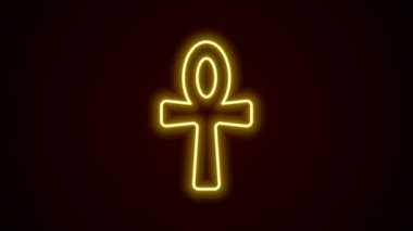 Parlayan neon hattı Cross Ankh simgesi siyah arkaplanda izole edildi. Mısır dilinde yaşam ya da ölümsüzlüğün sembolü. 4K Video hareketli grafik canlandırması