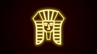 Parlayan neon hattı Mısır firavun ikonu siyah arka planda izole edildi. 4K Video hareketli grafik canlandırması