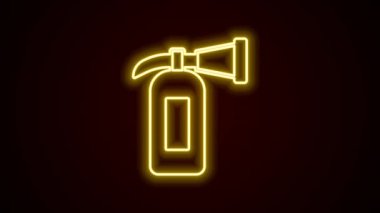 Parlayan neon hattı yangın söndürme ikonu siyah arka planda izole edildi. 4K Video hareketli grafik canlandırması