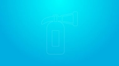 Pembe çizgi yangın söndürme ikonu mavi arka planda izole edildi. 4K Video hareketli grafik canlandırması